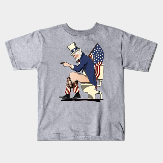 Uncle Sam on the Toilet Kids T-Shirt by InTheWashroom